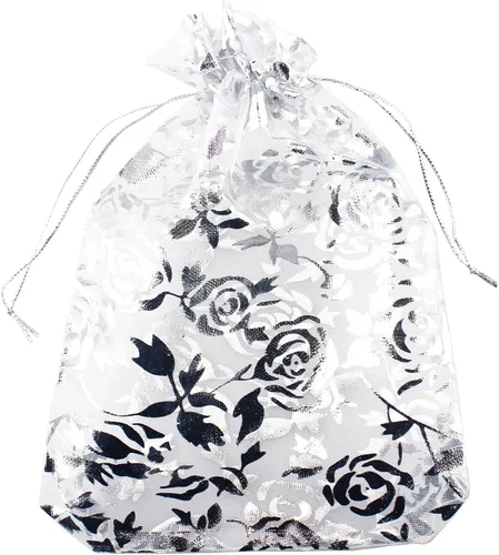 Vista 16 de QIANHAILIZZ 5 x 7 pulgadas 100 piezas corazón flor organza joyería bolsa de regalo bolsa de caramelo bolsa cordón boda favor bolsas P835