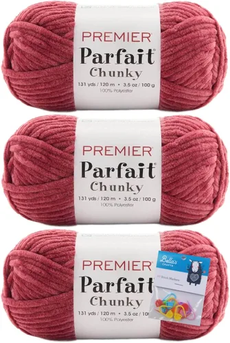 Vista 9 de Premier Yarns Parfait - Paquete de 3 unidades de felpilla gruesa de 3.5 onzas, peso supervoluminoso, paquete de 3 unidades con soportes para punto