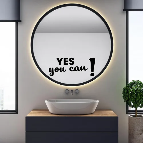 Vista 4 de Calcomanía de espejo "Yes You Can Sign with Exclamation Mark - Yes You Can Words of Inspiration Decor - Diferentes fuentes Yes You Can Sign