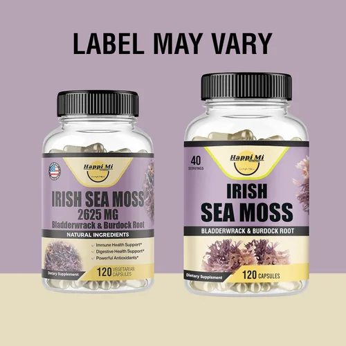 Vista 2 de Cápsulas Irish Seamoss de 2625 mg por porción, fabricadas con Seamoss orgánica, vejiga y raíz de bardana para apoyo digestivo e inmunológico