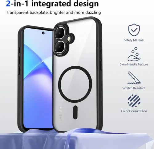 Vista 380 de Funda magnética transparente compatible con Xiaomi 17T, color negro 2 en 1 PC + TPU cubierta de teléfono a prueba de golpes, carcasa protectora