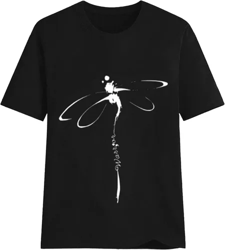 Vista 95 de Camiseta con estampado de animales para mujer, camiseta de libélula divertida, linda camiseta de manga corta, blusa de primavera 2023, camisas