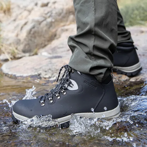 Vista 7 de Botas de senderismo para hombre, antideslizantes, resistentes al agua, ligeras, para mochileros, senderismo, senderismo, trabajo, color negro, Negro