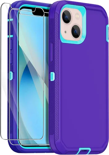 Vista 9 de Funda para iPhone 13 Mini con 2 protectores de pantalla, protección contra caídas a prueba de golpes, cuerpo completo, resistente, 3 capas, militar