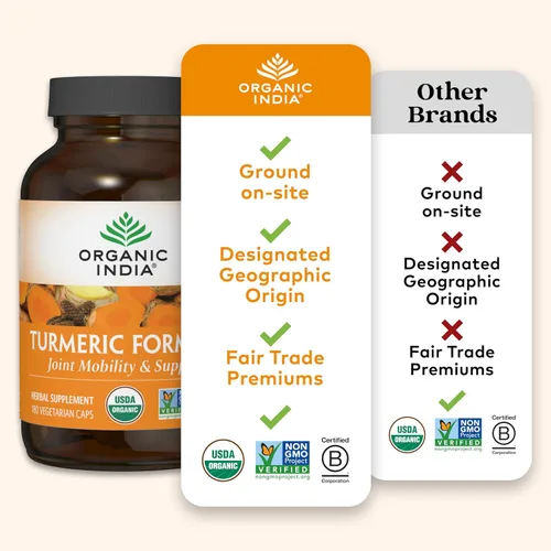 Vista 5 de ORGANIC INDIA Suplemento herbario de curcumina de cúrcuma, movilidad articular y apoyo inmunológico, respuesta inflamatoria saludable, suplemento