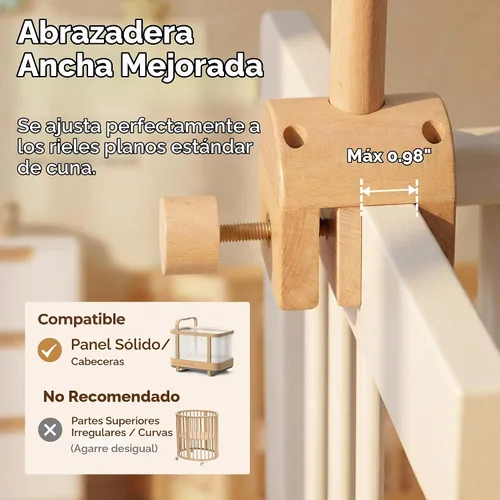 Vista 2 de let's make Brazo móvil para cuna de bebé, soporte de madera para cuna de bebé, altura ajustable para colgar cuna de bebé, accesorio para decoración