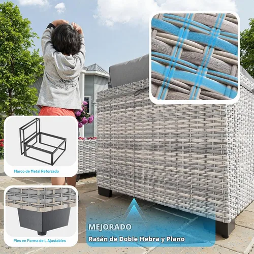 Vista 5 de Juego de sofá modular de mimbre de polietileno para exteriores Gris