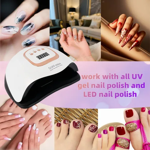 Vista 6 de Lámpara de uñas LED UV con 81 cuentas, lámparas de curado de uñas de 380 W para esmalte de gel con sensor automático/4 ajustes de temporizador