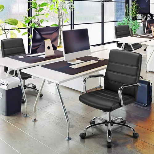 Vista 2 de Yaheetech Silla de oficina Exectuive de 2 piezas, altura ajustable, giratoria, de piel sintética, silla de escritorio para el hogar con brazos