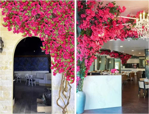 Vista 3 de Paquete de 8 tallos de flores artificiales, ramas de buganvilla de seda para centros de mesa de boda, camino de mesa, decoración