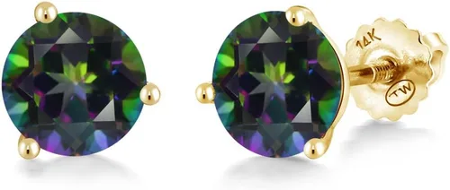 Vista 156 de Gem Stone King Aretes de Martini de oro amarillo de 14 quilates Aretes de tuerca de 3 puntas para mujeres y hombres Redondos de 0.236 pulgadas