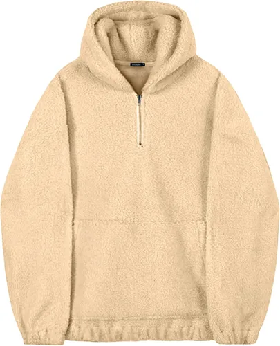 Vista 6 de Mens Sherpa Fuzzy Pullover Hoodie Sweatshirts 14 Zip Up Oversized Top Long Sleeve Fleece Jacket with Pockets