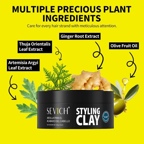 Vista 2 de SEVICH Arcilla para peinar el cabello para hombre, gel para el cabello con acabado mate de fijación fuerte, fórmula vegetal natural, sujeción