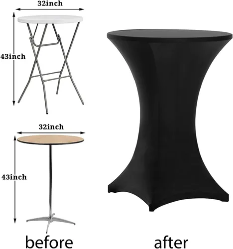 Vista 5 de Tina's Paquete de 4 fundas para mesa de cóctel de elastano Highboy de 32 x 43 pulgadas, color negro, mantel elástico ajustable para mesas redondas