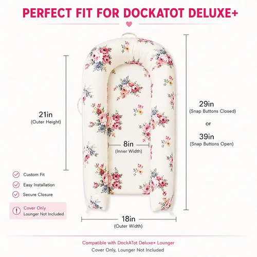 Vista 3 de Funda para tumbona de bebé para Dockatot Deluxe + 100% Algodón Hipoalergénico de Calidad Premium para Recién Nacido (Solo Funda) (Rosa)