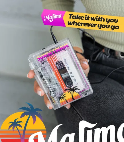 Vista 5 de Reproductor de cassette Bluetooth con radio FM, diseño portátil transparente, regalo de audio retro, compatible con alimentación USB o pilas AA