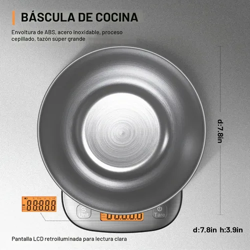 Vista 4 de GRAM PRES Báscula de cocina para alimentos, peso digital, gramos y onzas
