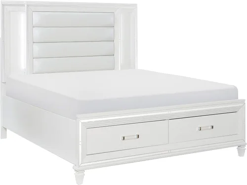 Vista 3 de Lexicon Barrett - Cama de plataforma con almacenamiento de estribo, tamaño Queen, color blanco