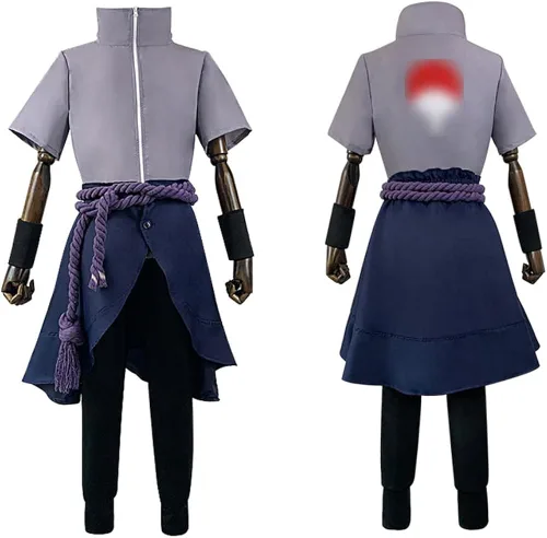 Vista 2 de Disfraz de Uchiha de Sasuke para cosplay con peluca, bata de Halloween
