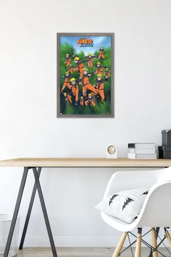Vista 6 de Trends International Naruto Shippuden - Póster de pared de poses, 14.725 x 22.375 pulgadas, versión enmarcada de madera de granero
