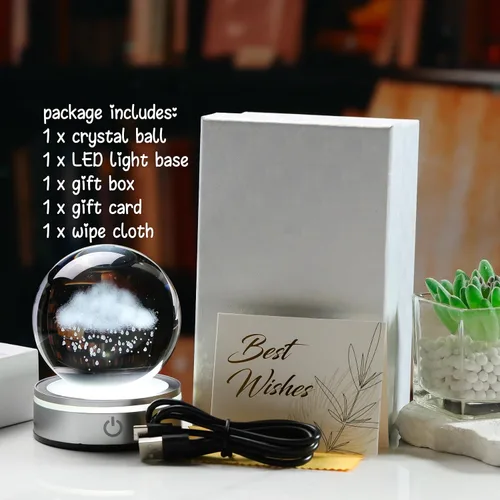 Vista 5 de Arikyrist Bola de cristal 3D de 8 cm de nubes y lluvias, regalo para mujeres y hombres, bola decorativa de cristal K9 con figura grabada de nubes