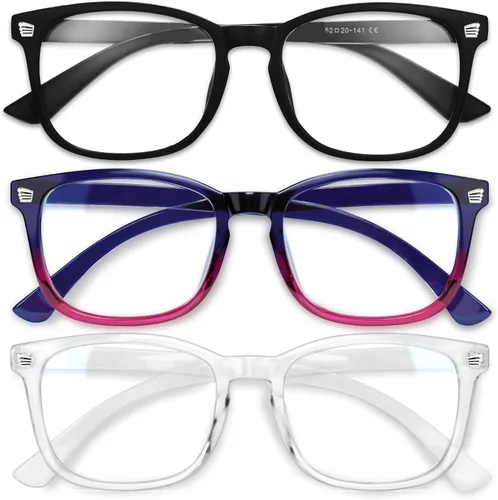 Vista 9 de Gaoye - Paquete de 3 anteojos de bloqueo de luz azul, falsos, cuadrados, de moda, anti rayos UV, para computadora, juegos, para mujeres/hombres