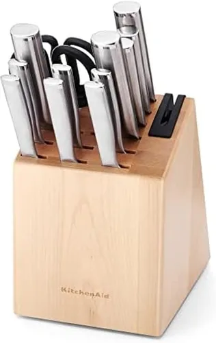 Vista 8 de KitchenAid Juego de Cuchillos Gourmet con Bloque y Afilador Integrado, 15 Piezas, Acero Inoxidable