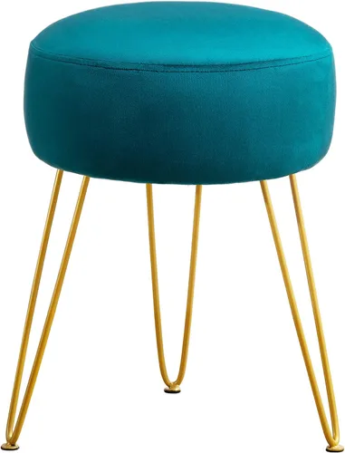 Vista 10 de LUE BONA Taburete de tocador, taburetes de tocador blancos para sala de maquillaje, taburete otomano redondo, reposapiés de terciopelo para tocador