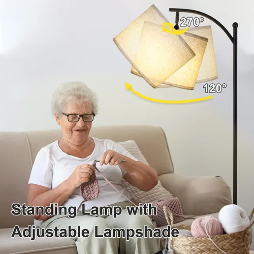 Vista 4 de LALISU Lámpara de pie moderna, lámpara de pie ajustable de 3 formas con pantalla de lino, altura ajustable, interruptor de pie, lámpara de lectura