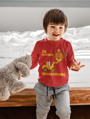 Vista 3 de I'm Digging Thanksgiving - Sudadera de manga larga con diseño de tractor de pavo para niños pequeños