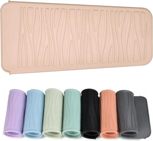 Vista 13 de Alfombrilla de silicona resistente al calor con bolsa para herramientas de peinado del cabello, 1 unidad, gris, silicona, plana, cabello seco, 11 x