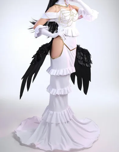 Vista 2 de Cosplay.fm Disfraz de anime para mujer, con collar, guantes, cuernos para cosplay de Albedo
