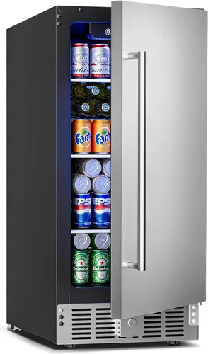 Vista 8 de Feelfunn Refrigerador de bebidas de 15 pulgadas bajo mostrador – Refrigerador de bebidas de 126 latas con puerta de vidrio para cerveza, vino y soda
