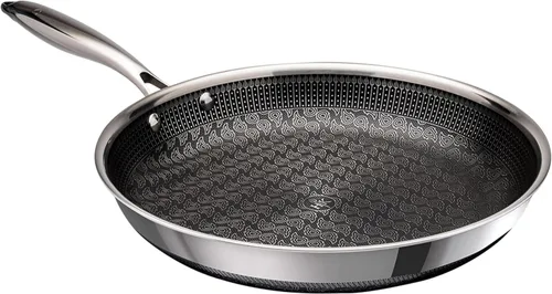 Vista 9 de Hell's Kitchen Sartén Híbrida de 8", Acero Inoxidable Tri-Clad y Cerámica Antiadherente Libre de PFAS, sin PFOA, sin PTFE, sin Teflón, Batería