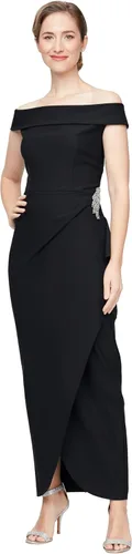 Vista 13 de Alex Evenings - Vestido largo adelgazante para mujer con falda lateral fruncida y volante en cascada Negro