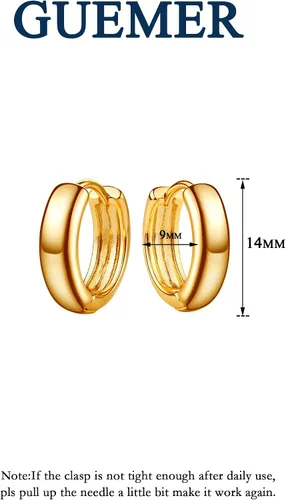 Vista 2 de GUEMER Aretes de aro Huggie chapados en oro de 14 quilates, delicados y gruesos, con incrustaciones de zriconia cúbica, para dormir, pequeño
