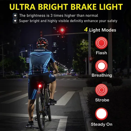 Vista 3 de Padonow Smart Bike Tail Light: Auto On/Off Rear Bicycle Flashlight Ultra Bright Back Brake Light High Lumen Daytime Strobe USB Rechargeable Safety