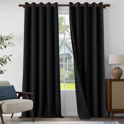 Vista 51 de Cortinas texturizadas de lino 100% opacas de 64 pulgadas de largo, juego de 2 paneles para granja, casa de campo, cortinas ligeras con ojales