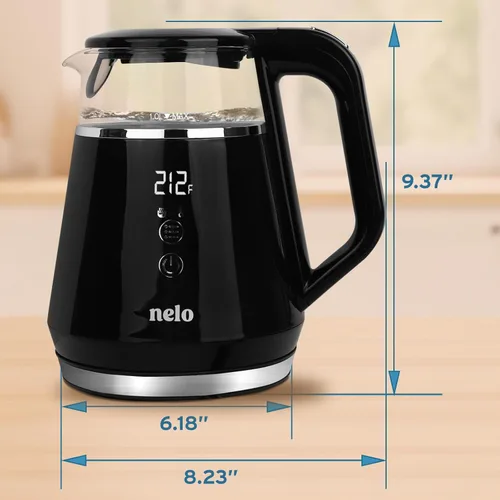 Vista 7 de NELO Hervidor eléctrico con 5 ajustes preestablecidos de control de temperatura, pantalla digital grande de temperatura, luces indicadoras LED