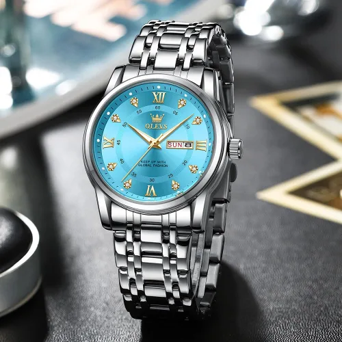 Vista 9 de OLEVS Reloj para hombre clásico vestido de negocios analógico cuarzo acero inoxidable impermeable luminoso fecha diamante hombres reloj de plata