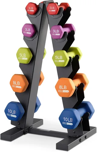 Vista 33 de HolaHatha 1, 2 and 3 lb Neoprene Dumbbell Strength Training Weight Set with Rack