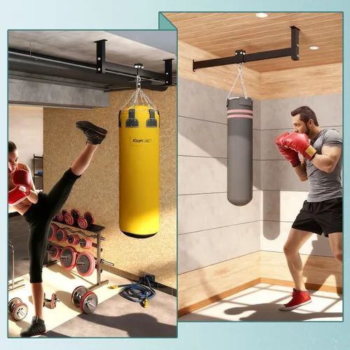 Vista 8 de Percha para saco de boxeo de techo con rodillo, colgador de bolsa pesada, alta capacidad de carga, montaje en techo de pared, ahorro de espacio, 42