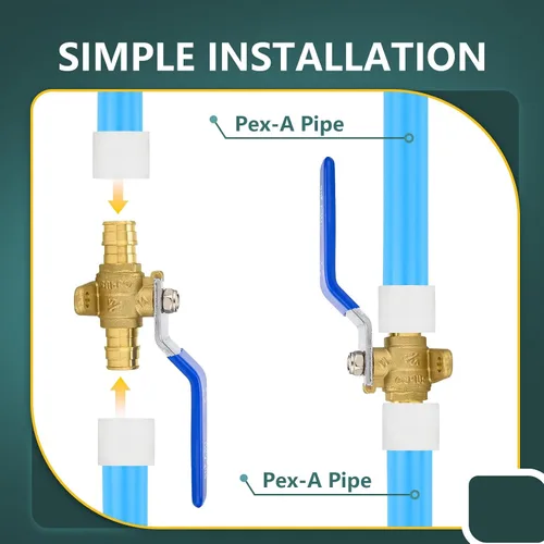 Vista 5 de Válvula de bola azul, válvula de cierre Pex A de 1/2 pulgada con oreja, válvula de bola de cierre Pex de puerto completo de latón para agua, aire