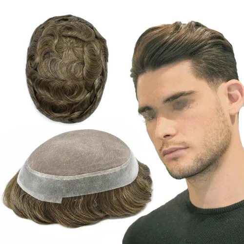 Vista 20 de Toupee For Men Hair Piece Fine Mono Hair System For Men Human Hair Mens Toupee Hair Piece For Men Hair Replacement Protesis Capilar 8x10 Medium