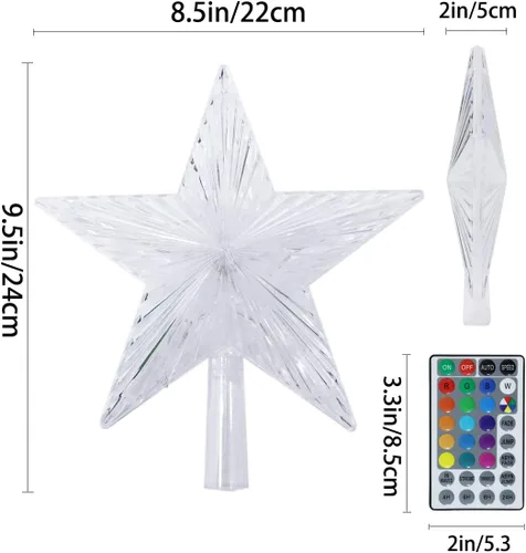 Vista 8 de Luces USB de Estrella para la Copa del Árbol de Navidad, Befoxfo, 9.5 pulgadas 10 LED multicolor con control remoto versátil alimentado por USB, luz