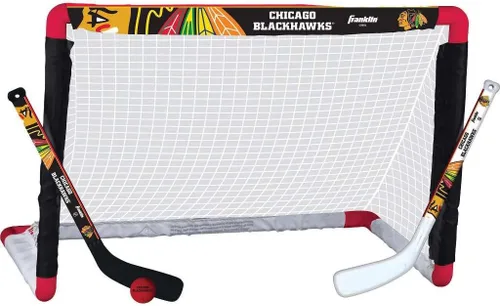 Vista 33 de Franklin Sports NHL - Juego de mini hockey para niños, portería de hockey sobre rodilla, pelota + 2 palos, juego de juguetes para interiores