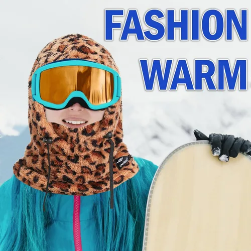 Vista 4 de Ski Mask Balaclava Wind-Resistant Winter Face Mask for Women/Men Adjustable Warm Hood Cover Hat Cap Scarf Leopardo