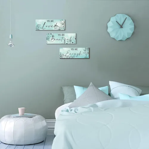 Vista 5 de Yookeer 3 Piezas de Arte de Pared Colgante de Madera Floral con Citas Inspiradoras "Eres Hermosa" Imagen para Habitación Decoración Gracias