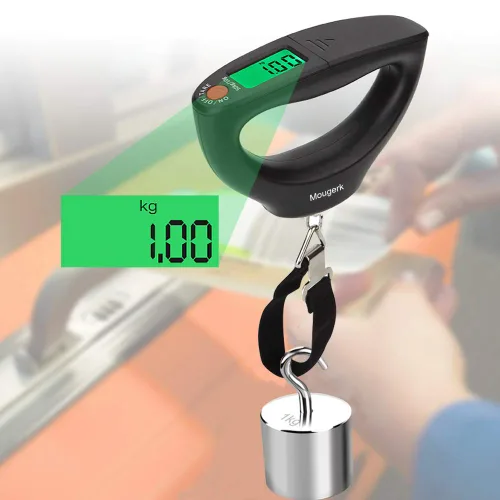 Vista 3 de Mougerk - Báscula de peso digital portátil para equipaje 110 libras 1102lbs 2 pilas AAA no incluidas negro