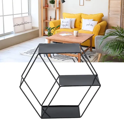 Vista 8 de Wnvivi Estantes flotantes hexagonales, soporte de exhibición de almacenamiento de pared de hierro forjado, marco de metal, estante colgante de pared